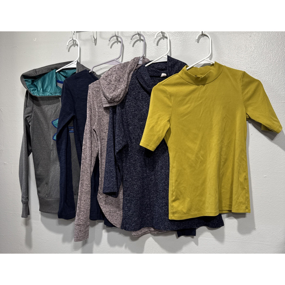 Lot of 5 Womens Hoodie Sweatshirts, Knit Tops Size XS Fitted & Loose Fit Multico